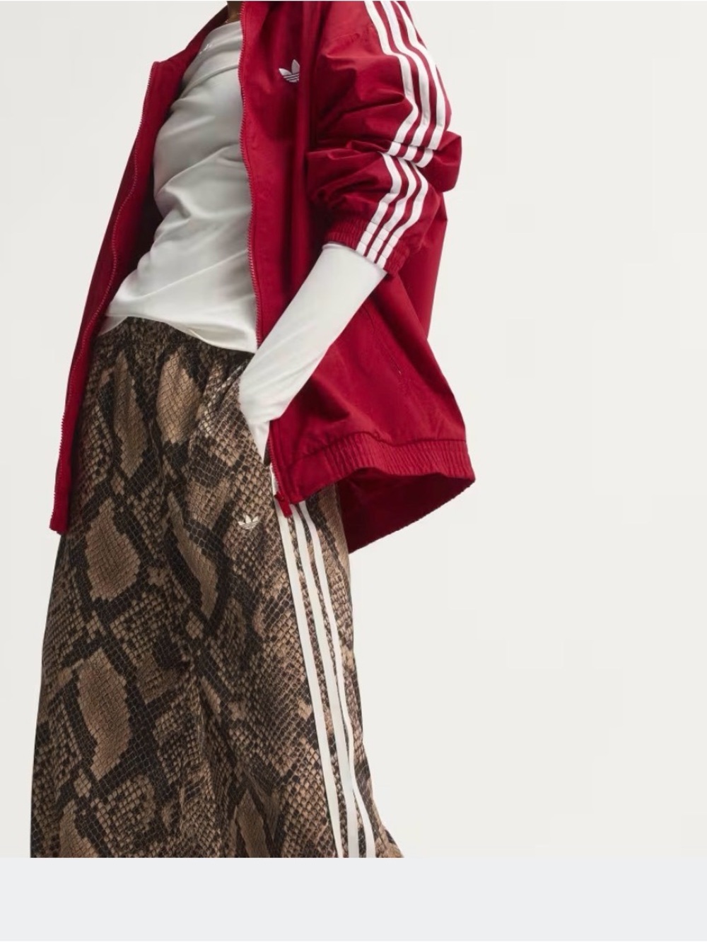 adidas Brown Snake-Print Wide Leg Track Pants with White Stripes - Picture 2 of 7
